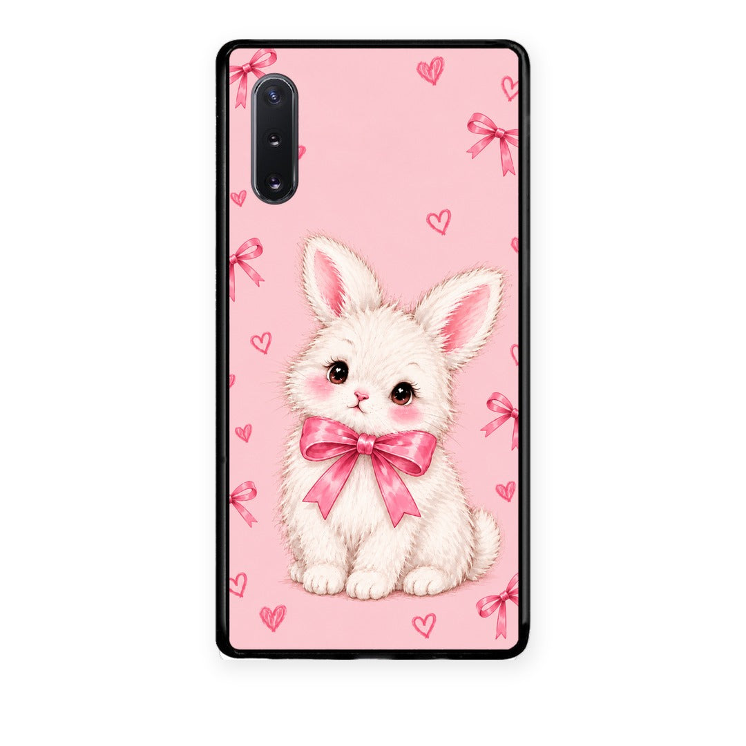 Θήκη Samsung Galaxy Note 10+ White Bunny and Pink Bows από τη Smartfits με σχέδιο στο πίσω μέρος και μαύρο περίβλημα | Samsung Galaxy Note 10+ White Bunny and Pink Bows case with colorful back and black bezels