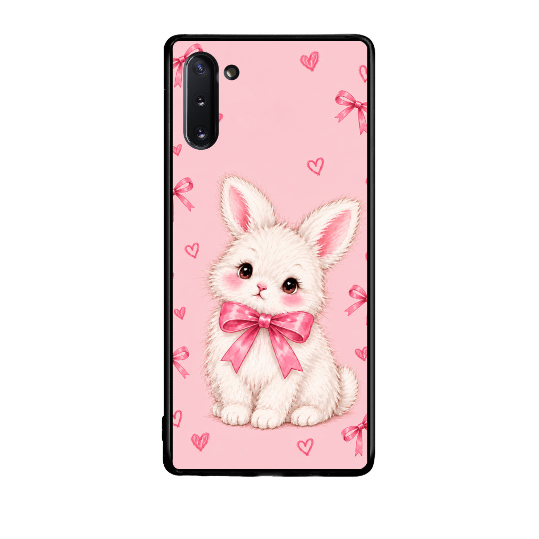Θήκη Samsung Galaxy Note 10 White Bunny and Pink Bows από τη Smartfits με σχέδιο στο πίσω μέρος και μαύρο περίβλημα | Samsung Galaxy Note 10 White Bunny and Pink Bows case with colorful back and black bezels