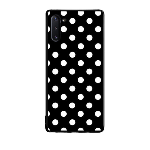 Θήκη Samsung Galaxy Note 10 White Polka Dots on Black από τη Smartfits με σχέδιο στο πίσω μέρος και μαύρο περίβλημα | Samsung Galaxy Note 10 White Polka Dots on Black case with colorful back and black bezels
