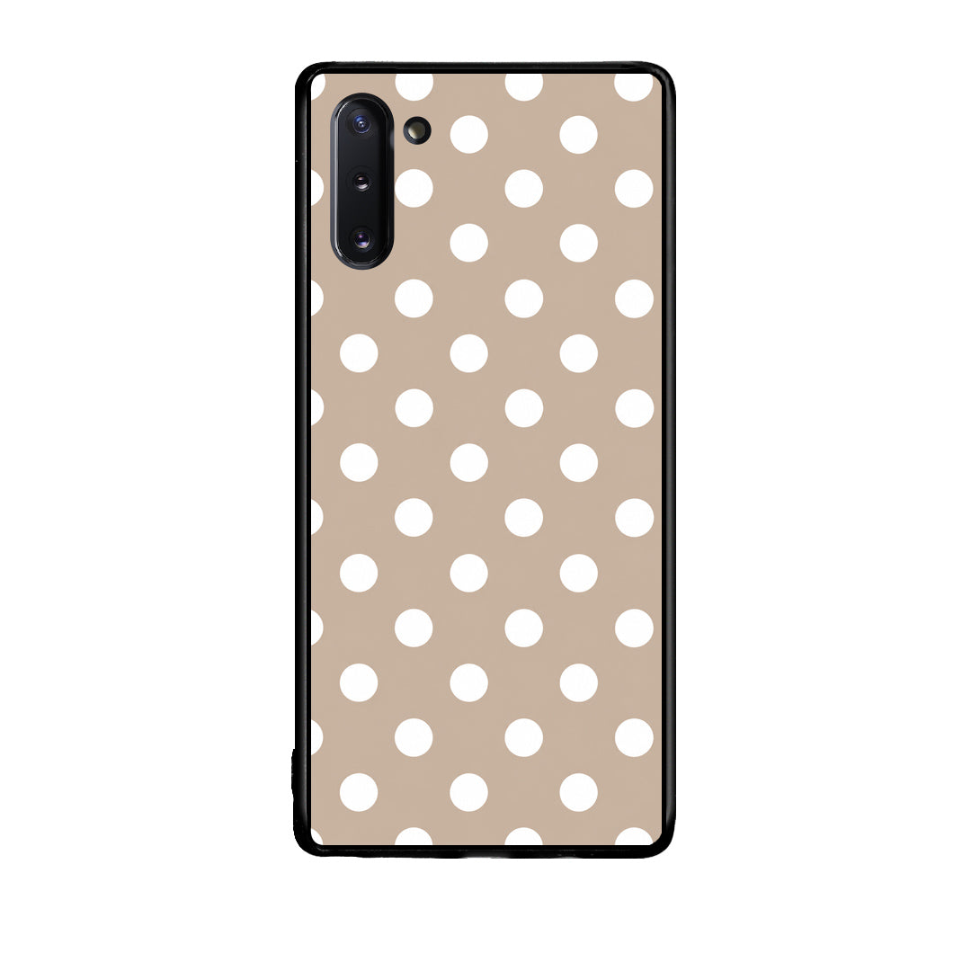 Θήκη Samsung Galaxy Note 10 White Polka Dots on Taupe από τη Smartfits με σχέδιο στο πίσω μέρος και μαύρο περίβλημα | Samsung Galaxy Note 10 White Polka Dots on Taupe case with colorful back and black bezels