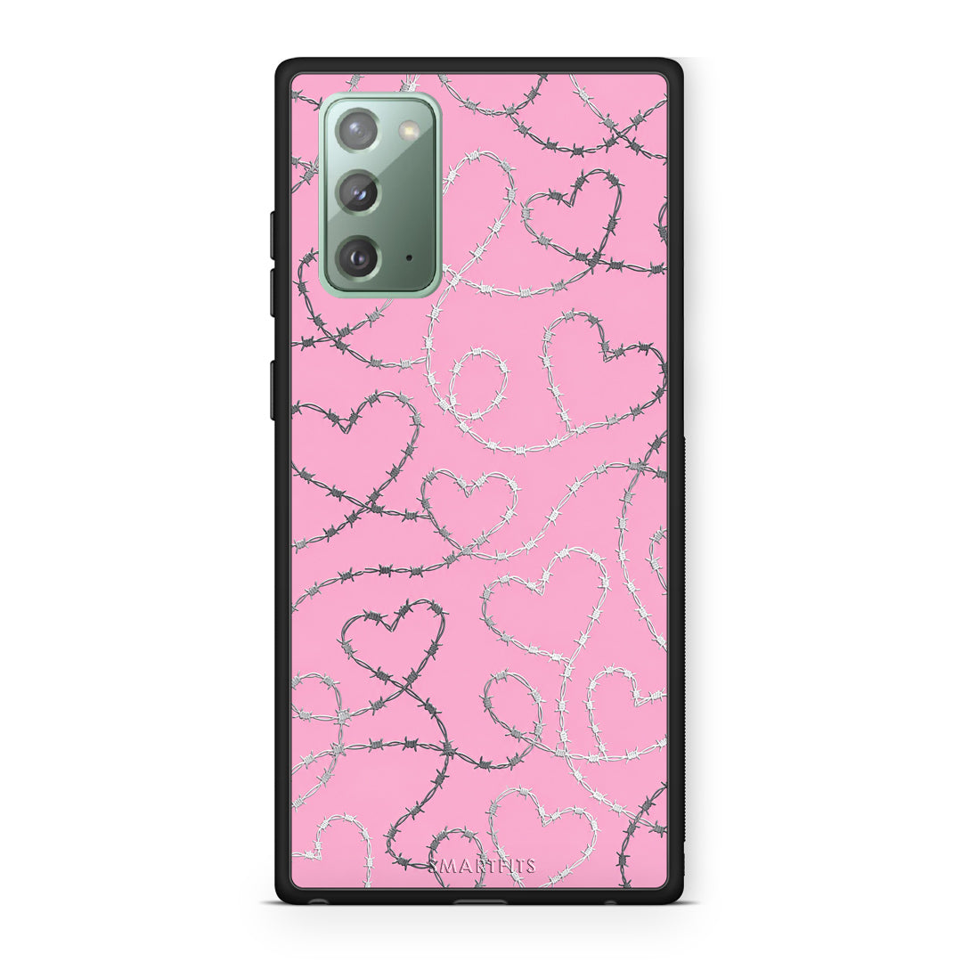 Θήκη Samsung Galaxy Note 20 Barbed Wire Hearts on Pink από τη Smartfits με σχέδιο στο πίσω μέρος και μαύρο περίβλημα | Samsung Galaxy Note 20 Barbed Wire Hearts on Pink case with colorful back and black bezels