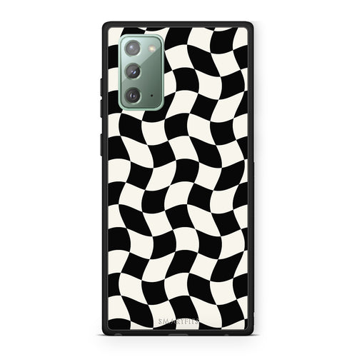 Θήκη Samsung Galaxy Note 20 Black and Cream Wavy Checkerboard από τη Smartfits με σχέδιο στο πίσω μέρος και μαύρο περίβλημα | Samsung Galaxy Note 20 Black and Cream Wavy Checkerboard case with colorful back and black bezels