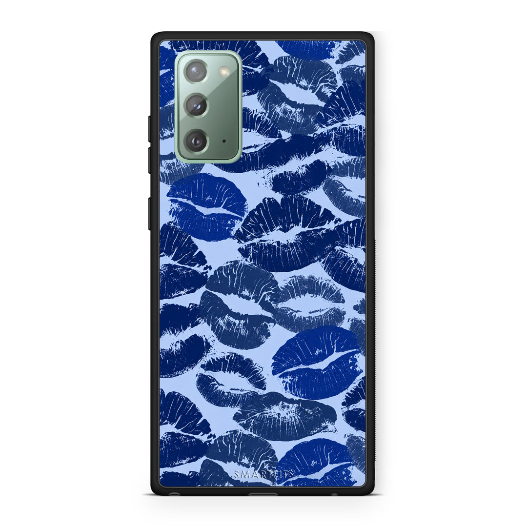 Θήκη Samsung Galaxy Note 20 Blue Lipstick Kisses από τη Smartfits με σχέδιο στο πίσω μέρος και μαύρο περίβλημα | Samsung Galaxy Note 20 Blue Lipstick Kisses case with colorful back and black bezels
