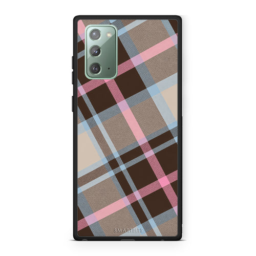 Θήκη Samsung Galaxy Note 20 Brown Pink and Blue Diagonal Plaid από τη Smartfits με σχέδιο στο πίσω μέρος και μαύρο περίβλημα | Samsung Galaxy Note 20 Brown Pink and Blue Diagonal Plaid case with colorful back and black bezels