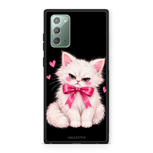 Θήκη Samsung Galaxy Note 20 Grumpy Party Kitten on Black από τη Smartfits με σχέδιο στο πίσω μέρος και μαύρο περίβλημα | Samsung Galaxy Note 20 Grumpy Party Kitten on Black case with colorful back and black bezels