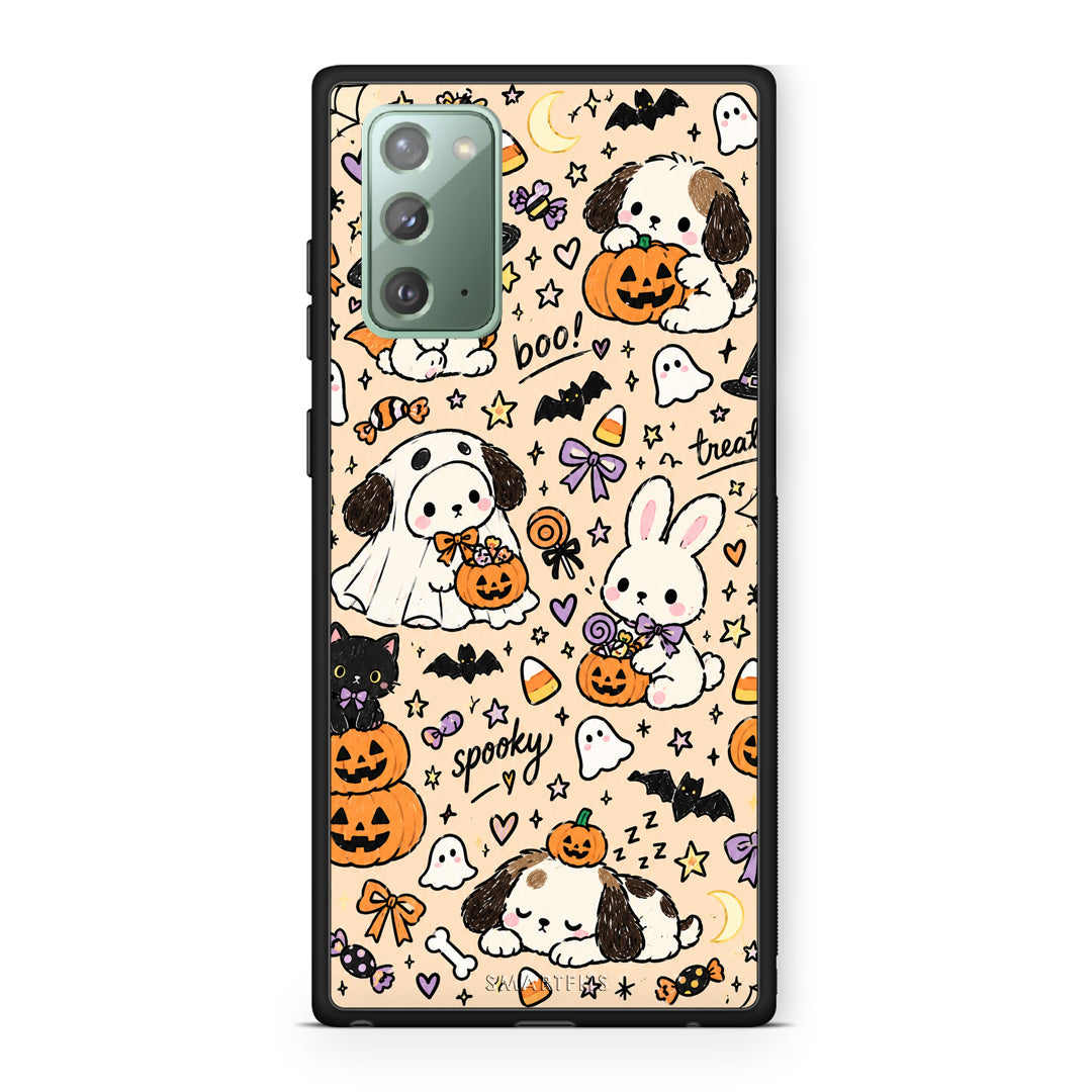 Θήκη Samsung Galaxy Note 20 Halloween Puppies and Friends on Cream από τη Smartfits με σχέδιο στο πίσω μέρος και μαύρο περίβλημα | Samsung Galaxy Note 20 Halloween Puppies and Friends on Cream case with colorful back and black bezels