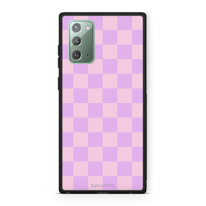 Θήκη Samsung Galaxy Note 20 Lavender and Pink Checkerboard από τη Smartfits με σχέδιο στο πίσω μέρος και μαύρο περίβλημα | Samsung Galaxy Note 20 Lavender and Pink Checkerboard case with colorful back and black bezels