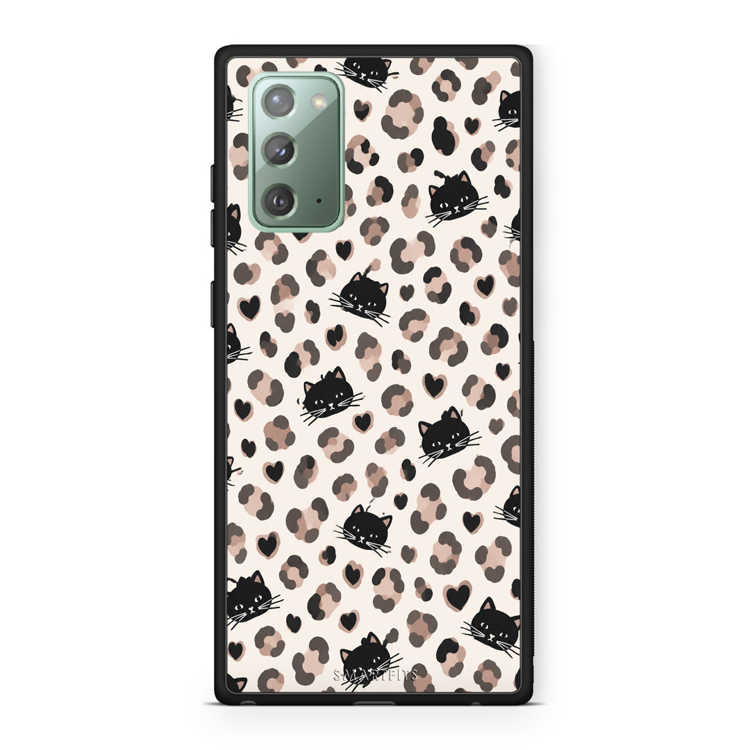 Θήκη Samsung Galaxy Note 20 Leopard Spots and Black Cats on Cream από τη Smartfits με σχέδιο στο πίσω μέρος και μαύρο περίβλημα | Samsung Galaxy Note 20 Leopard Spots and Black Cats on Cream case with colorful back and black bezels