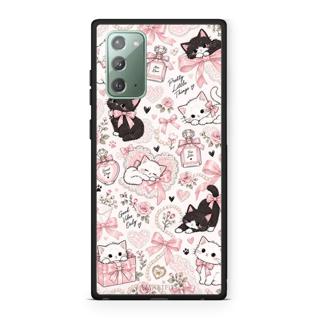 Θήκη Samsung Galaxy Note 20 Pink Bows and Kittens Collage από τη Smartfits με σχέδιο στο πίσω μέρος και μαύρο περίβλημα | Samsung Galaxy Note 20 Pink Bows and Kittens Collage case with colorful back and black bezels