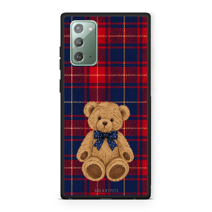 Θήκη Samsung Galaxy Note 20 Teddy Bear on Red and Navy Tartan από τη Smartfits με σχέδιο στο πίσω μέρος και μαύρο περίβλημα | Samsung Galaxy Note 20 Teddy Bear on Red and Navy Tartan case with colorful back and black bezels