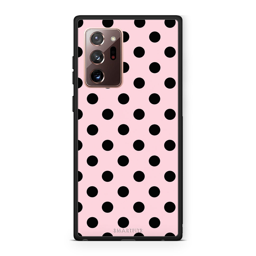 Θήκη Samsung Galaxy Note 20 Ultra Black Polka Dots on Pink από τη Smartfits με σχέδιο στο πίσω μέρος και μαύρο περίβλημα | Samsung Galaxy Note 20 Ultra Black Polka Dots on Pink case with colorful back and black bezels