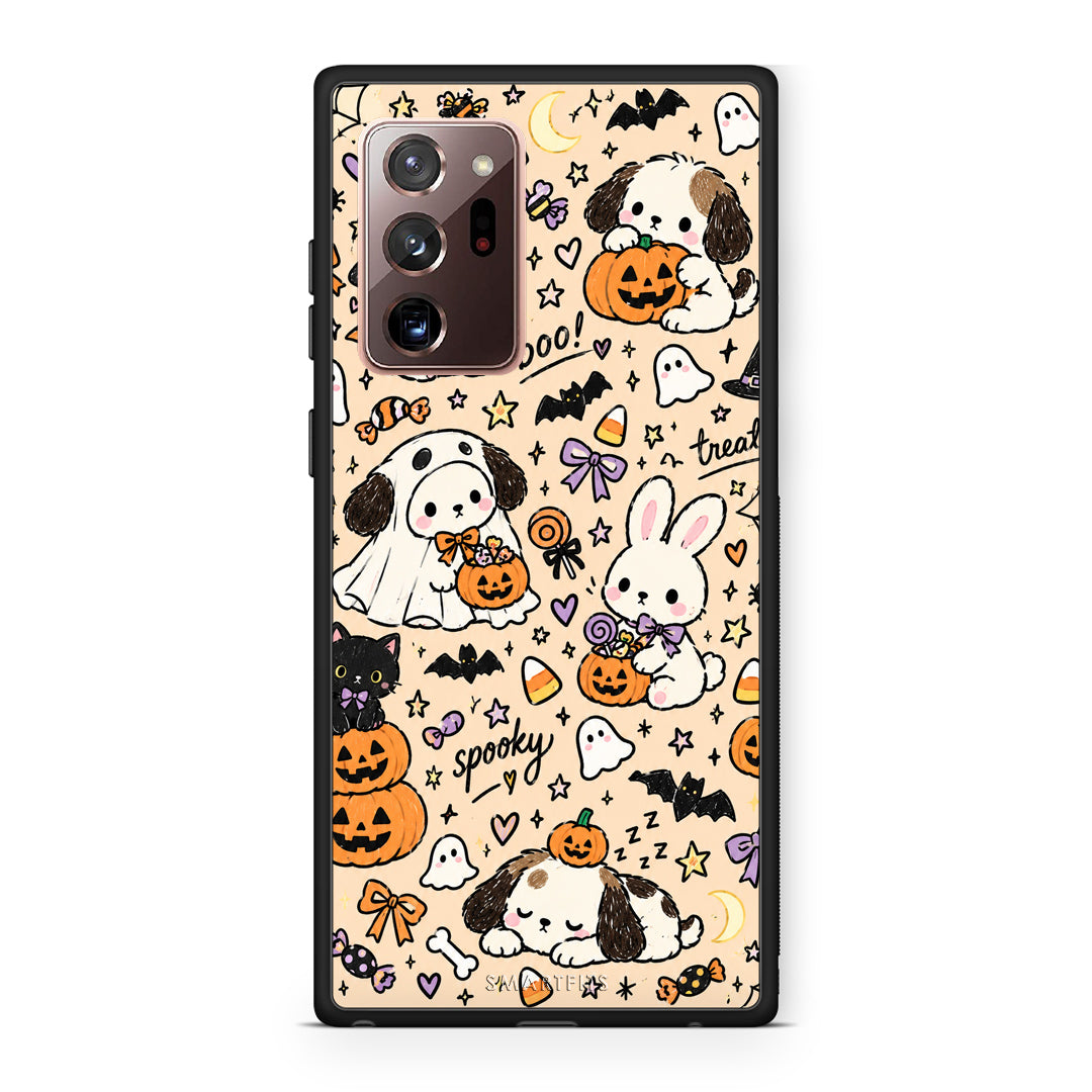 Θήκη Samsung Galaxy Note 20 Ultra Halloween Puppies and Friends on Cream από τη Smartfits με σχέδιο στο πίσω μέρος και μαύρο περίβλημα | Samsung Galaxy Note 20 Ultra Halloween Puppies and Friends on Cream case with colorful back and black bezels