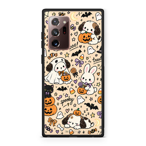 Θήκη Samsung Galaxy Note 20 Ultra Halloween Puppies and Friends on Cream από τη Smartfits με σχέδιο στο πίσω μέρος και μαύρο περίβλημα | Samsung Galaxy Note 20 Ultra Halloween Puppies and Friends on Cream case with colorful back and black bezels