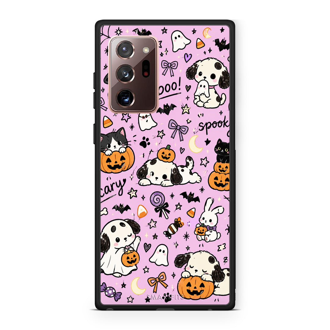 Θήκη Samsung Galaxy Note 20 Ultra Halloween Puppies and Friends on Lilac από τη Smartfits με σχέδιο στο πίσω μέρος και μαύρο περίβλημα | Samsung Galaxy Note 20 Ultra Halloween Puppies and Friends on Lilac case with colorful back and black bezels