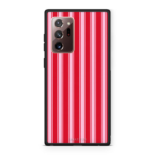 Θήκη Samsung Galaxy Note 20 Ultra Red and Pink Vertical Pinstripes από τη Smartfits με σχέδιο στο πίσω μέρος και μαύρο περίβλημα | Samsung Galaxy Note 20 Ultra Red and Pink Vertical Pinstripes case with colorful back and black bezels