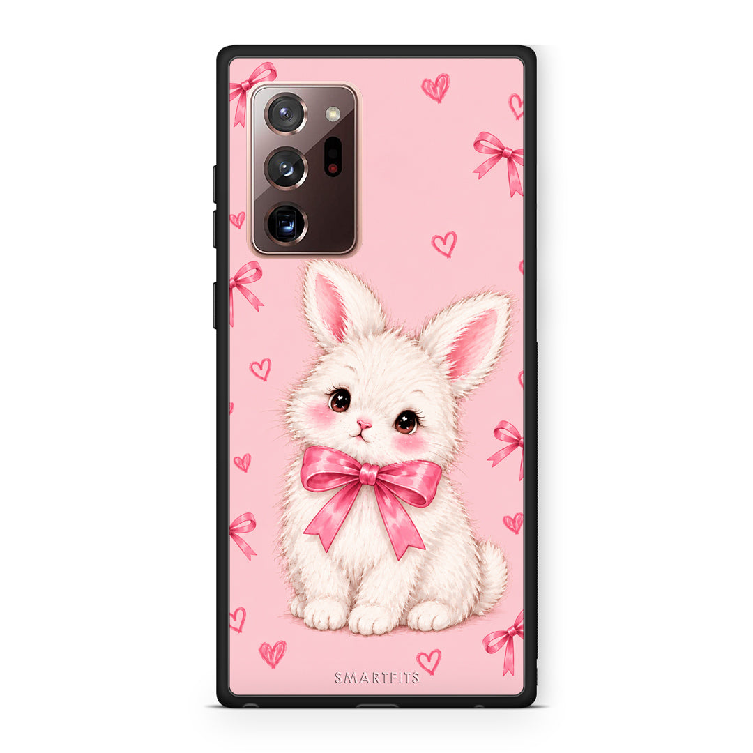 Θήκη Samsung Galaxy Note 20 Ultra White Bunny and Pink Bows από τη Smartfits με σχέδιο στο πίσω μέρος και μαύρο περίβλημα | Samsung Galaxy Note 20 Ultra White Bunny and Pink Bows case with colorful back and black bezels