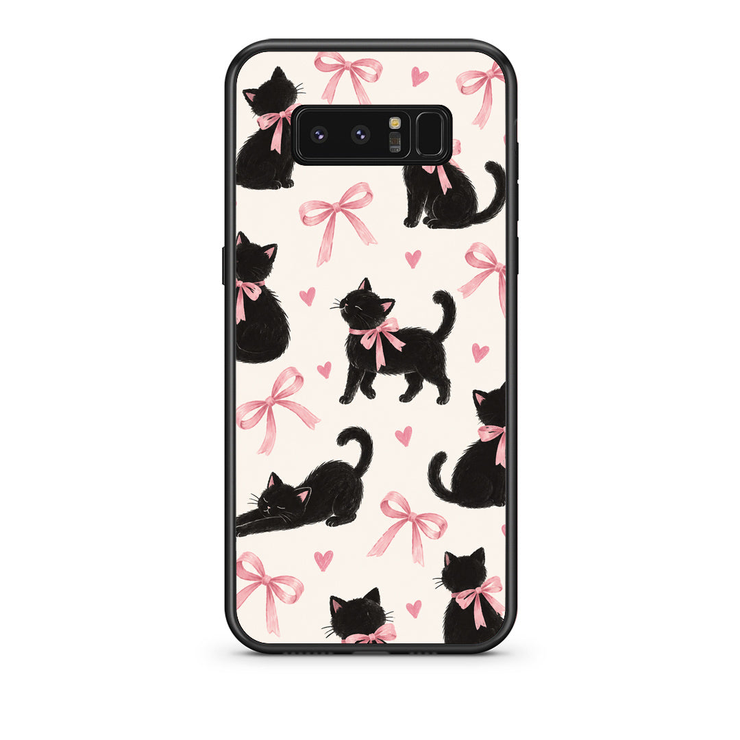 Θήκη Samsung Galaxy Note 8 Black Kittens and Pink Bows on Cream Large από τη Smartfits με σχέδιο στο πίσω μέρος και μαύρο περίβλημα | Samsung Galaxy Note 8 Black Kittens and Pink Bows on Cream Large case with colorful back and black bezels