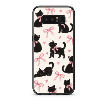 Θήκη Samsung Galaxy Note 8 Black Kittens and Pink Bows on Cream Large από τη Smartfits με σχέδιο στο πίσω μέρος και μαύρο περίβλημα | Samsung Galaxy Note 8 Black Kittens and Pink Bows on Cream Large case with colorful back and black bezels