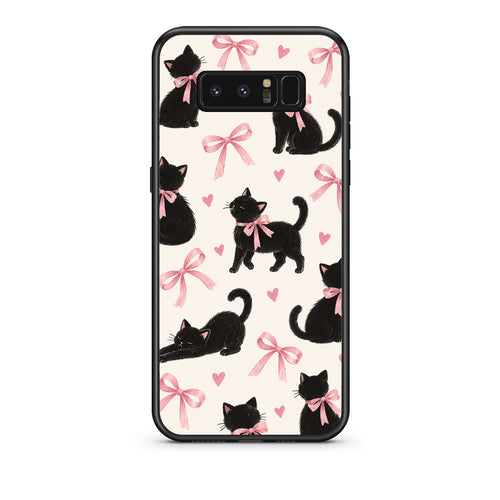 Θήκη Samsung Galaxy Note 8 Black Kittens and Pink Bows on Cream Large από τη Smartfits με σχέδιο στο πίσω μέρος και μαύρο περίβλημα | Samsung Galaxy Note 8 Black Kittens and Pink Bows on Cream Large case with colorful back and black bezels