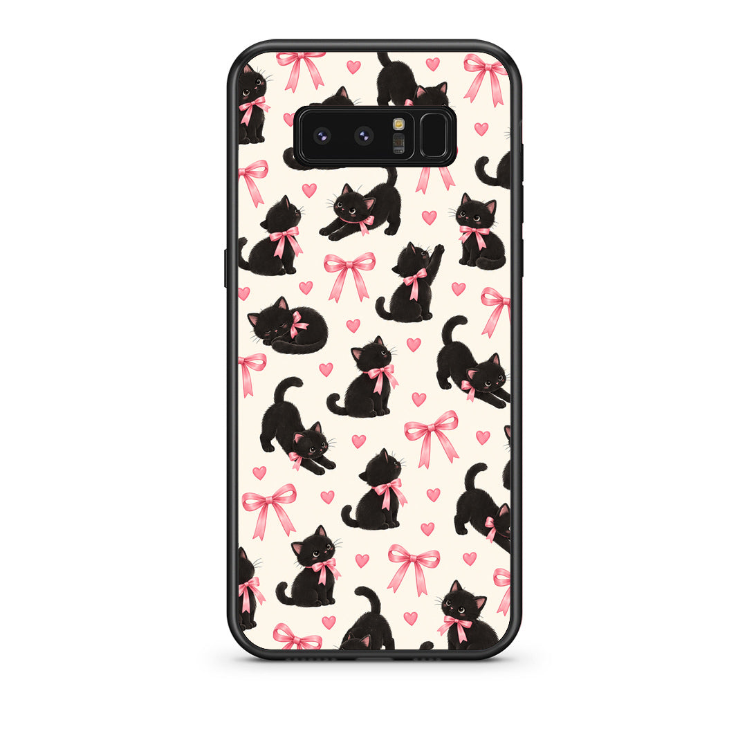 Θήκη Samsung Galaxy Note 8 Black Kittens and Pink Bows on Cream Small από τη Smartfits με σχέδιο στο πίσω μέρος και μαύρο περίβλημα | Samsung Galaxy Note 8 Black Kittens and Pink Bows on Cream Small case with colorful back and black bezels