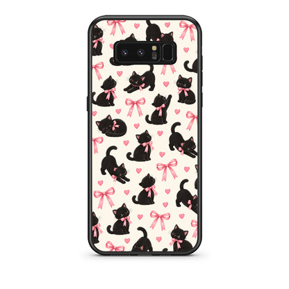 Θήκη Samsung Galaxy Note 8 Black Kittens and Pink Bows on Cream Small από τη Smartfits με σχέδιο στο πίσω μέρος και μαύρο περίβλημα | Samsung Galaxy Note 8 Black Kittens and Pink Bows on Cream Small case with colorful back and black bezels
