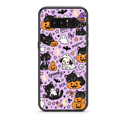 Θήκη Samsung Galaxy Note 8 Halloween Black Cats on Lilac από τη Smartfits με σχέδιο στο πίσω μέρος και μαύρο περίβλημα | Samsung Galaxy Note 8 Halloween Black Cats on Lilac case with colorful back and black bezels