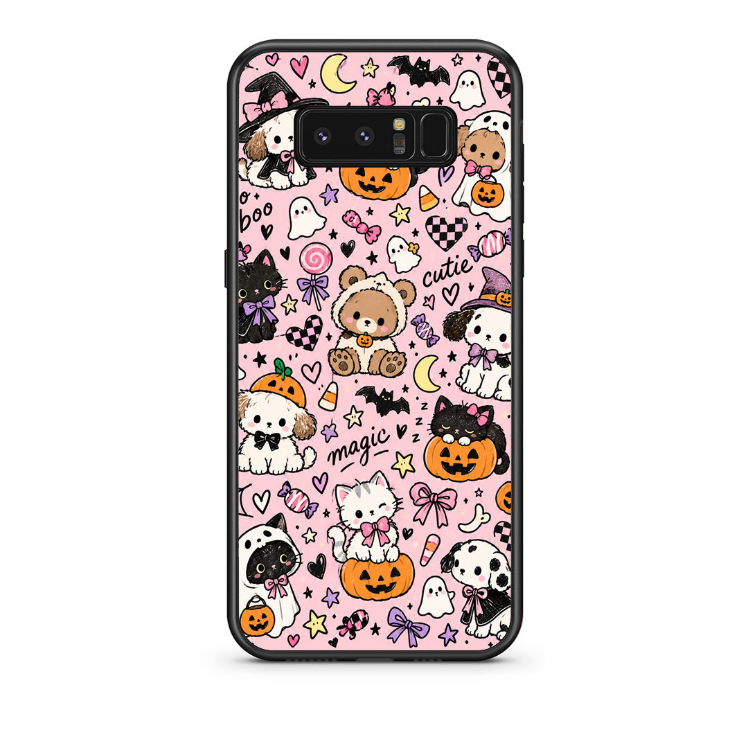 Θήκη Samsung Galaxy Note 8 Halloween Cute Animals on Pink από τη Smartfits με σχέδιο στο πίσω μέρος και μαύρο περίβλημα | Samsung Galaxy Note 8 Halloween Cute Animals on Pink case with colorful back and black bezels