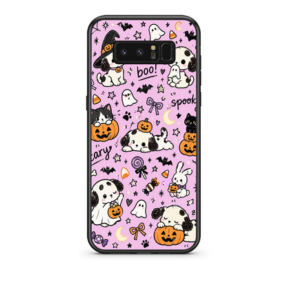 Θήκη Samsung Galaxy Note 8 Halloween Puppies and Friends on Lilac από τη Smartfits με σχέδιο στο πίσω μέρος και μαύρο περίβλημα | Samsung Galaxy Note 8 Halloween Puppies and Friends on Lilac case with colorful back and black bezels