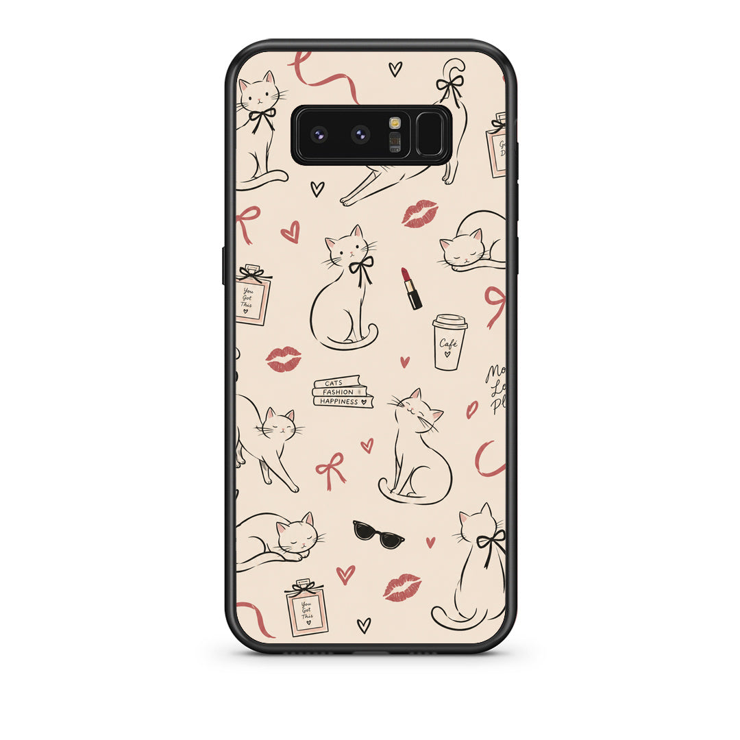 Θήκη Samsung Galaxy Note 8 Minimal Cat and Fashion Doodles on Cream από τη Smartfits με σχέδιο στο πίσω μέρος και μαύρο περίβλημα | Samsung Galaxy Note 8 Minimal Cat and Fashion Doodles on Cream case with colorful back and black bezels
