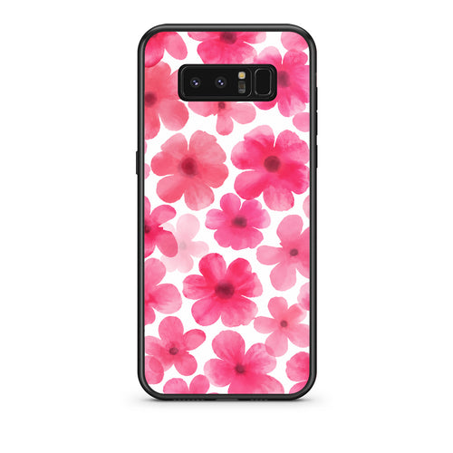 Θήκη Samsung Galaxy Note 8 Pink Watercolour Flowers on White από τη Smartfits με σχέδιο στο πίσω μέρος και μαύρο περίβλημα | Samsung Galaxy Note 8 Pink Watercolour Flowers on White case with colorful back and black bezels