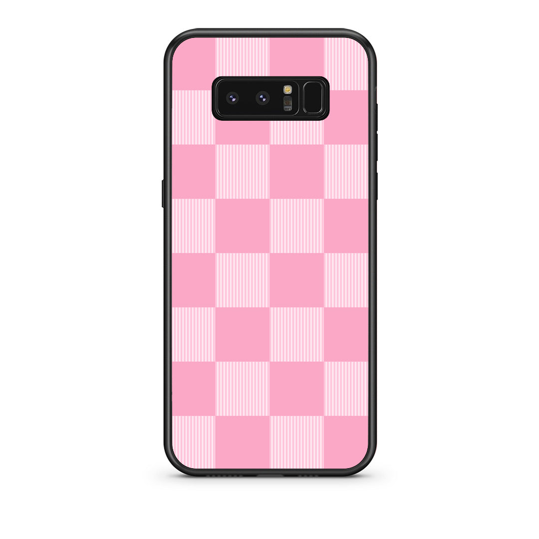 Θήκη Samsung Galaxy Note 8 Pink and White Striped Checks από τη Smartfits με σχέδιο στο πίσω μέρος και μαύρο περίβλημα | Samsung Galaxy Note 8 Pink and White Striped Checks case with colorful back and black bezels