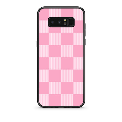 Θήκη Samsung Galaxy Note 8 Pink and White Striped Checks από τη Smartfits με σχέδιο στο πίσω μέρος και μαύρο περίβλημα | Samsung Galaxy Note 8 Pink and White Striped Checks case with colorful back and black bezels