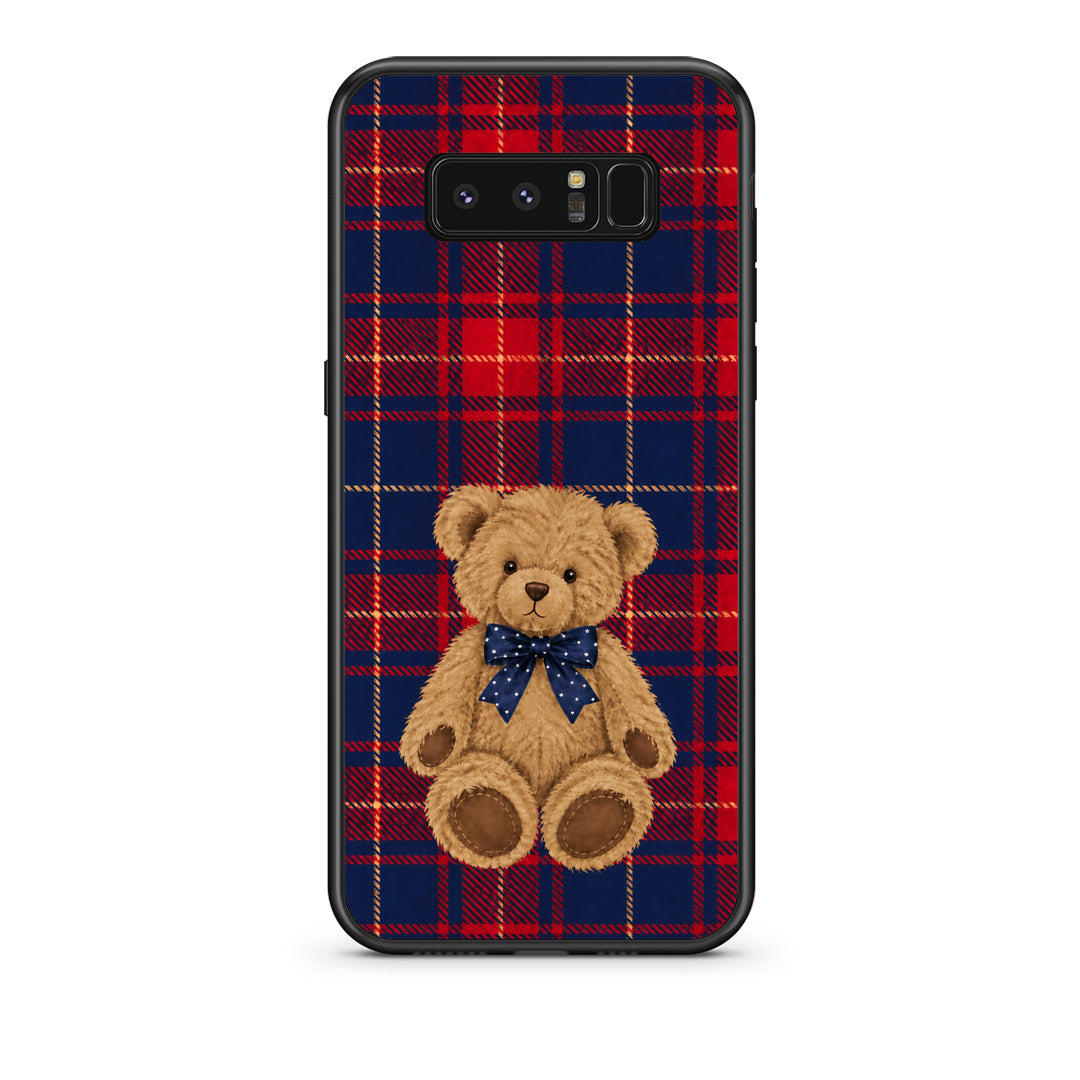 Θήκη Samsung Galaxy Note 8 Teddy Bear on Red and Navy Tartan από τη Smartfits με σχέδιο στο πίσω μέρος και μαύρο περίβλημα | Samsung Galaxy Note 8 Teddy Bear on Red and Navy Tartan case with colorful back and black bezels
