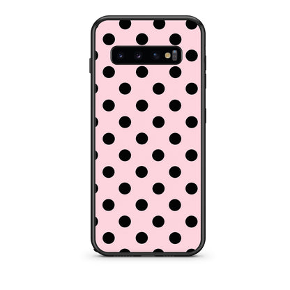 Θήκη Samsung Galaxy S10 Black Polka Dots on Pink από τη Smartfits με σχέδιο στο πίσω μέρος και μαύρο περίβλημα | Samsung Galaxy S10 Black Polka Dots on Pink case with colorful back and black bezels