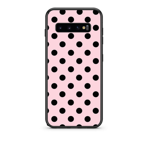 Θήκη Samsung Galaxy S10 Black Polka Dots on Pink από τη Smartfits με σχέδιο στο πίσω μέρος και μαύρο περίβλημα | Samsung Galaxy S10 Black Polka Dots on Pink case with colorful back and black bezels
