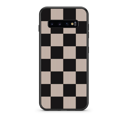 Θήκη Samsung Galaxy S10 Black and Taupe Striped Checks από τη Smartfits με σχέδιο στο πίσω μέρος και μαύρο περίβλημα | Samsung Galaxy S10 Black and Taupe Striped Checks case with colorful back and black bezels