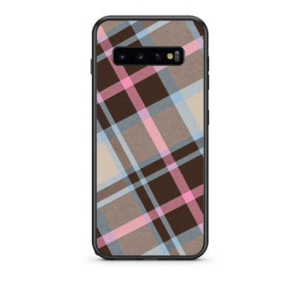 Θήκη Samsung Galaxy S10 Brown Pink and Blue Diagonal Plaid από τη Smartfits με σχέδιο στο πίσω μέρος και μαύρο περίβλημα | Samsung Galaxy S10 Brown Pink and Blue Diagonal Plaid case with colorful back and black bezels