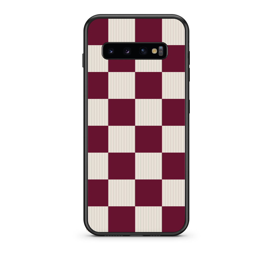 Θήκη Samsung Galaxy S10 Burgundy and Cream Striped Checks από τη Smartfits με σχέδιο στο πίσω μέρος και μαύρο περίβλημα | Samsung Galaxy S10 Burgundy and Cream Striped Checks case with colorful back and black bezels