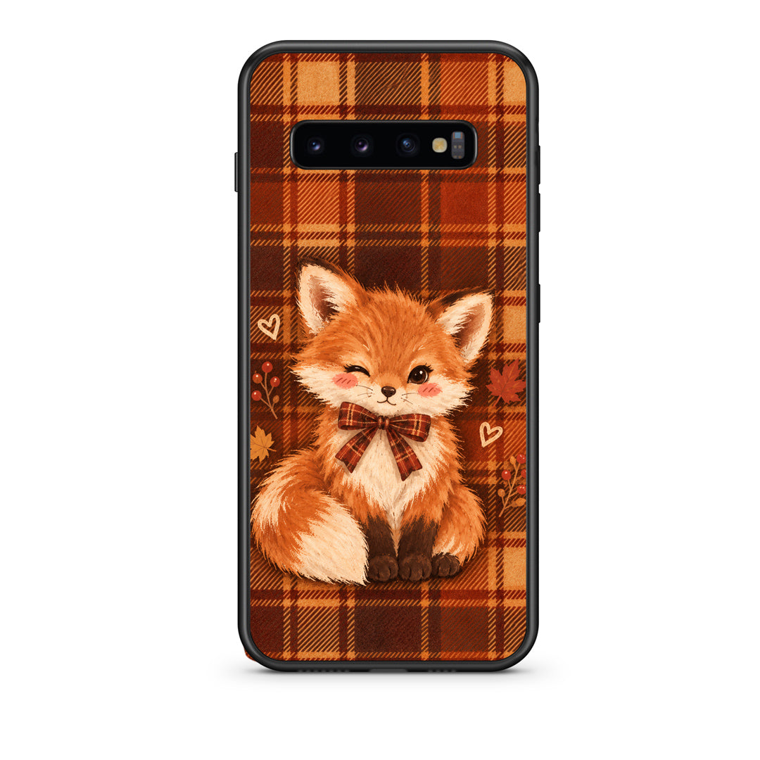 Θήκη Samsung Galaxy S10 Fox on Autumn Tartan από τη Smartfits με σχέδιο στο πίσω μέρος και μαύρο περίβλημα | Samsung Galaxy S10 Fox on Autumn Tartan case with colorful back and black bezels