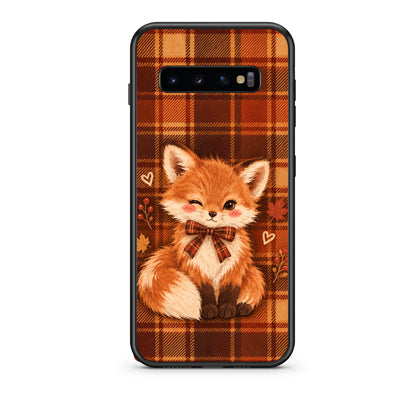 Θήκη Samsung Galaxy S10 Fox on Autumn Tartan από τη Smartfits με σχέδιο στο πίσω μέρος και μαύρο περίβλημα | Samsung Galaxy S10 Fox on Autumn Tartan case with colorful back and black bezels