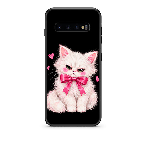 Θήκη Samsung Galaxy S10 Grumpy Party Kitten on Black από τη Smartfits με σχέδιο στο πίσω μέρος και μαύρο περίβλημα | Samsung Galaxy S10 Grumpy Party Kitten on Black case with colorful back and black bezels