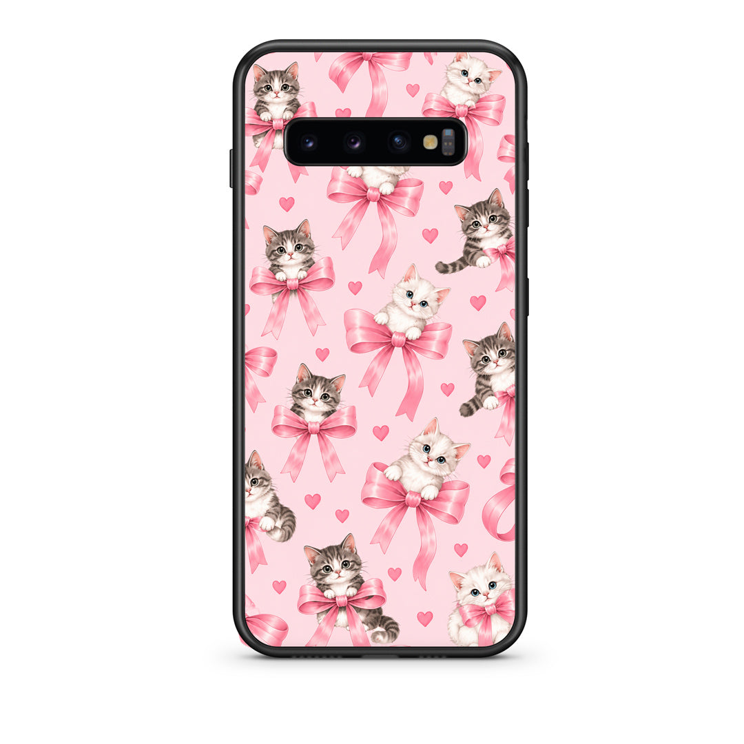 Θήκη Samsung Galaxy S10 Kittens and Pink Bows on Pink από τη Smartfits με σχέδιο στο πίσω μέρος και μαύρο περίβλημα | Samsung Galaxy S10 Kittens and Pink Bows on Pink case with colorful back and black bezels