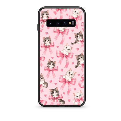 Θήκη Samsung Galaxy S10 Kittens and Pink Bows on Pink από τη Smartfits με σχέδιο στο πίσω μέρος και μαύρο περίβλημα | Samsung Galaxy S10 Kittens and Pink Bows on Pink case with colorful back and black bezels