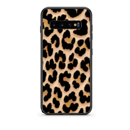 Θήκη Samsung Galaxy S10 Leopard Print Tan Large από τη Smartfits με σχέδιο στο πίσω μέρος και μαύρο περίβλημα | Samsung Galaxy S10 Leopard Print Tan Large case with colorful back and black bezels