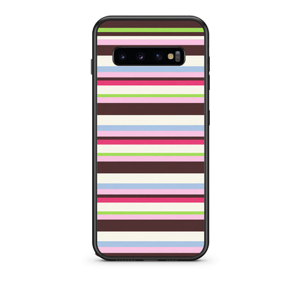 Θήκη Samsung Galaxy S10 Multicolour Horizontal Stripes από τη Smartfits με σχέδιο στο πίσω μέρος και μαύρο περίβλημα | Samsung Galaxy S10 Multicolour Horizontal Stripes case with colorful back and black bezels