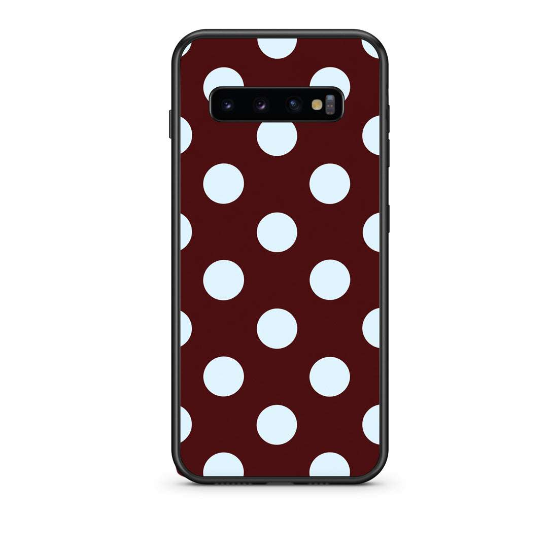Θήκη Samsung Galaxy S10 Pale Blue Large Polka Dots on Burgundy από τη Smartfits με σχέδιο στο πίσω μέρος και μαύρο περίβλημα | Samsung Galaxy S10 Pale Blue Large Polka Dots on Burgundy case with colorful back and black bezels
