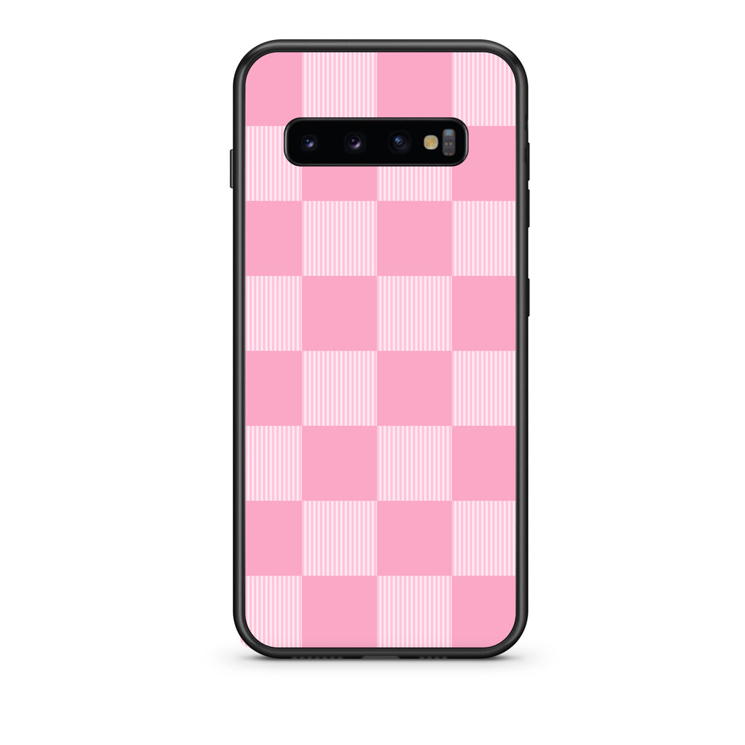 Θήκη Samsung Galaxy S10 Pink and White Striped Checks από τη Smartfits με σχέδιο στο πίσω μέρος και μαύρο περίβλημα | Samsung Galaxy S10 Pink and White Striped Checks case with colorful back and black bezels