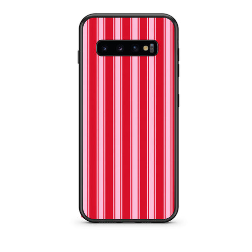 Θήκη Samsung Galaxy S10 Red and Pink Vertical Pinstripes από τη Smartfits με σχέδιο στο πίσω μέρος και μαύρο περίβλημα | Samsung Galaxy S10 Red and Pink Vertical Pinstripes case with colorful back and black bezels