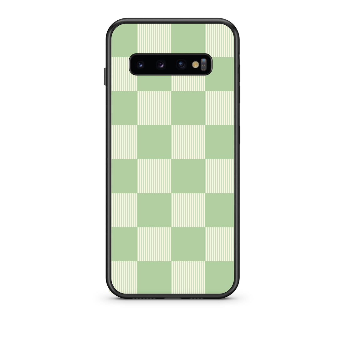 Θήκη Samsung Galaxy S10 Sage and Cream Striped Checks από τη Smartfits με σχέδιο στο πίσω μέρος και μαύρο περίβλημα | Samsung Galaxy S10 Sage and Cream Striped Checks case with colorful back and black bezels