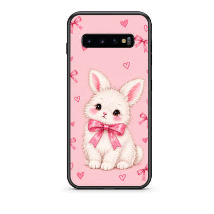 Θήκη Samsung Galaxy S10+ White Bunny and Pink Bows από τη Smartfits με σχέδιο στο πίσω μέρος και μαύρο περίβλημα | Samsung Galaxy S10+ White Bunny and Pink Bows case with colorful back and black bezels